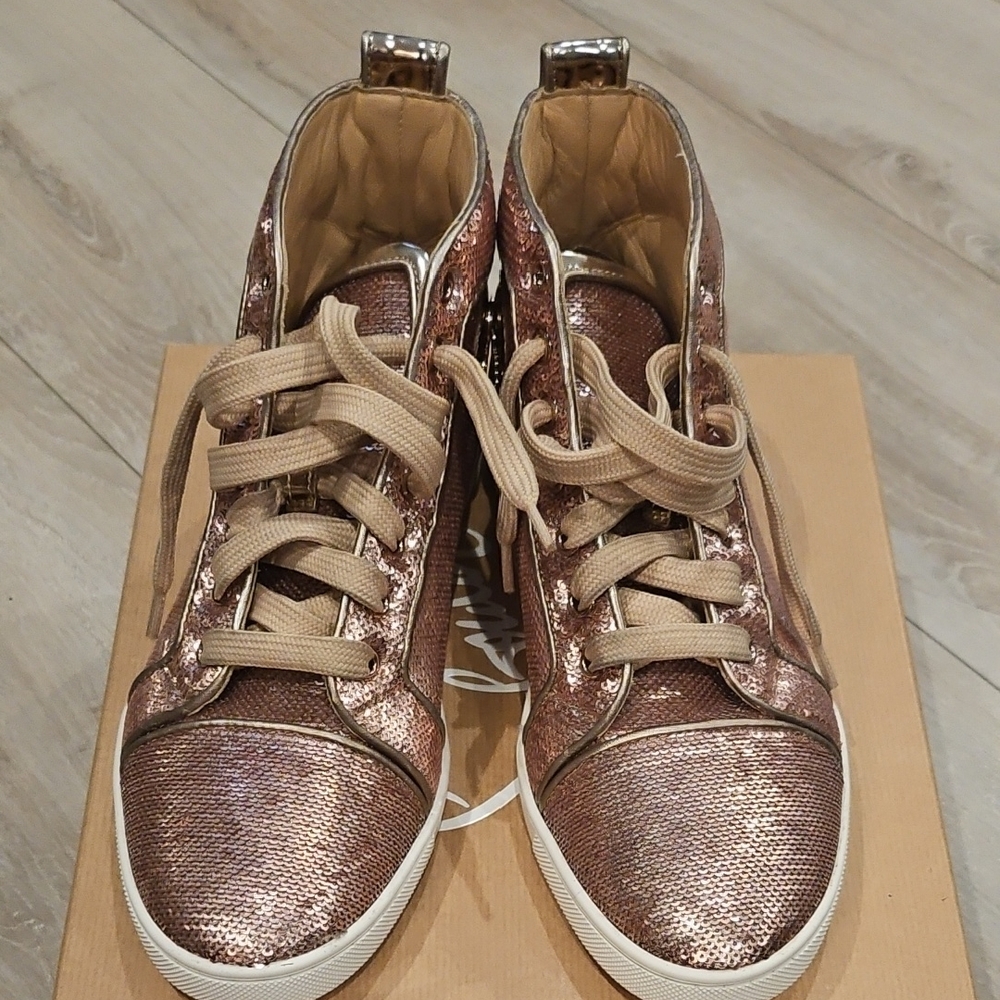 Glamorous Rose Gold Christian Louboutin Sequin High-Top Sneakers